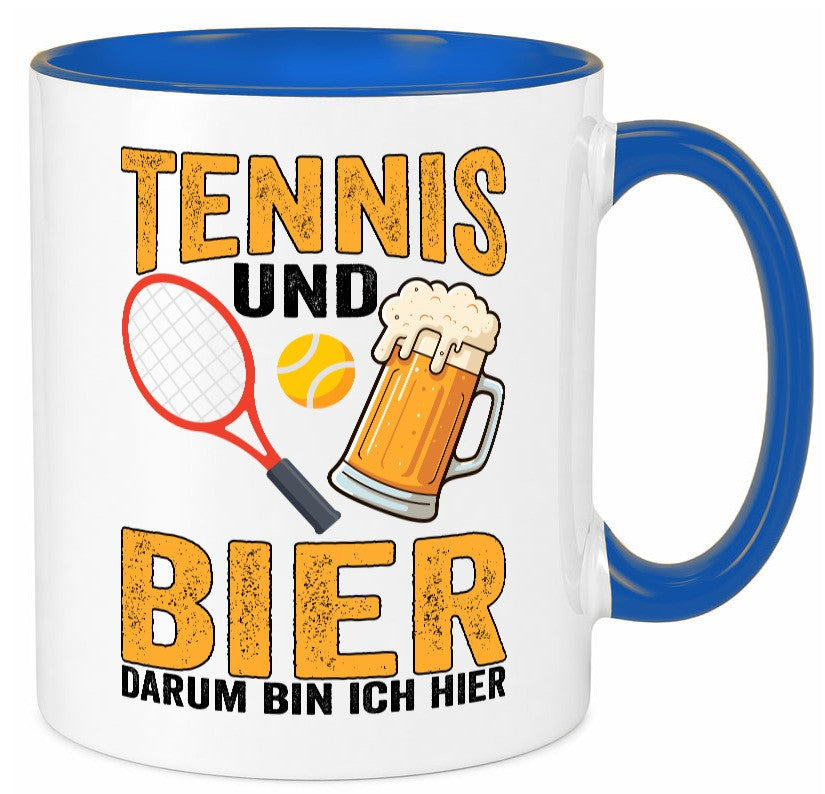 Tennis und Bier darum bin ich hier | Tennisspieler v2 Geschenkidee Humor Tasse