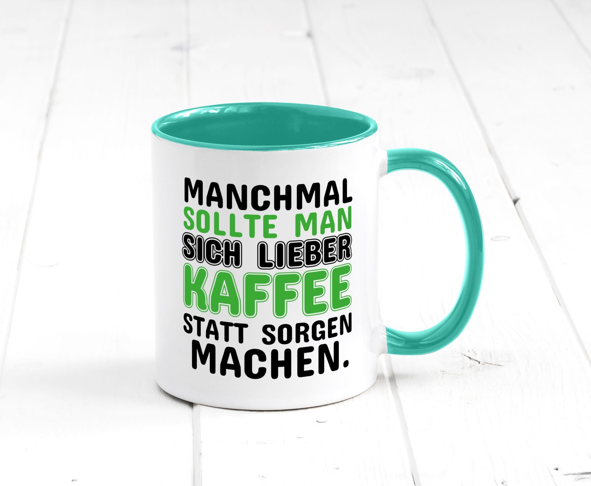 Kaffee statt sorgen lustiger Spruch Geschenk Humor Geschenkidee Tasse